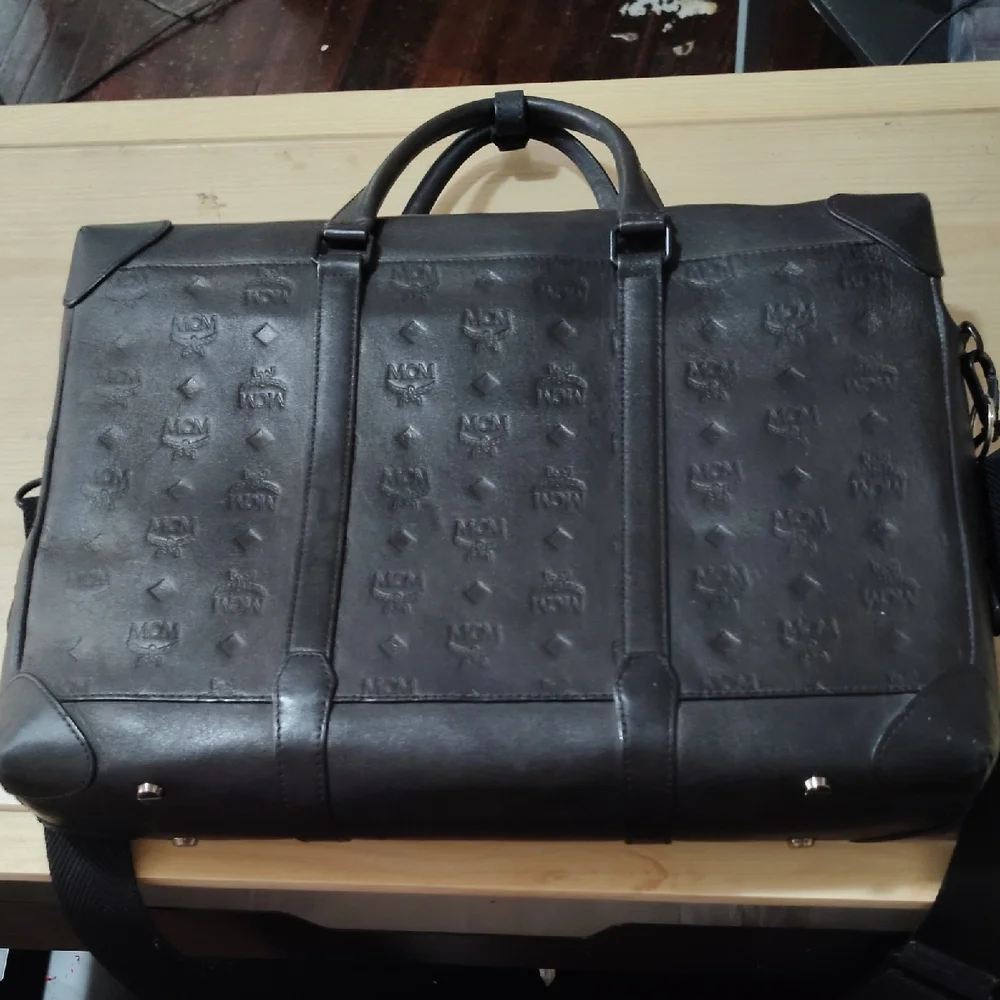 MCM Black Embossed Leather Briefcase